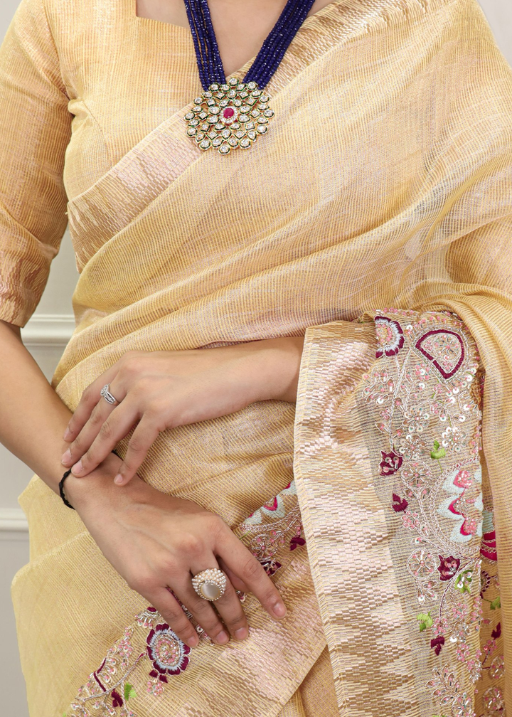 Elegant Party Wear Saree with Zari Border & Unstitched Blouse 2