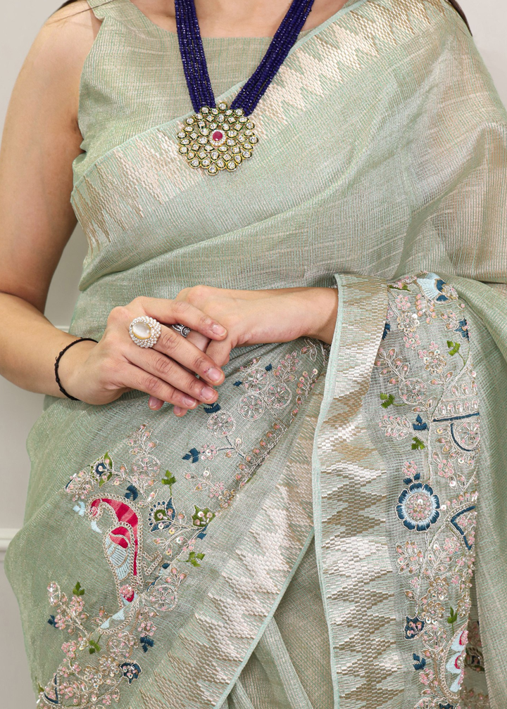 Elegant Party Wear Saree with Zari Border & Unstitched Blouse 4