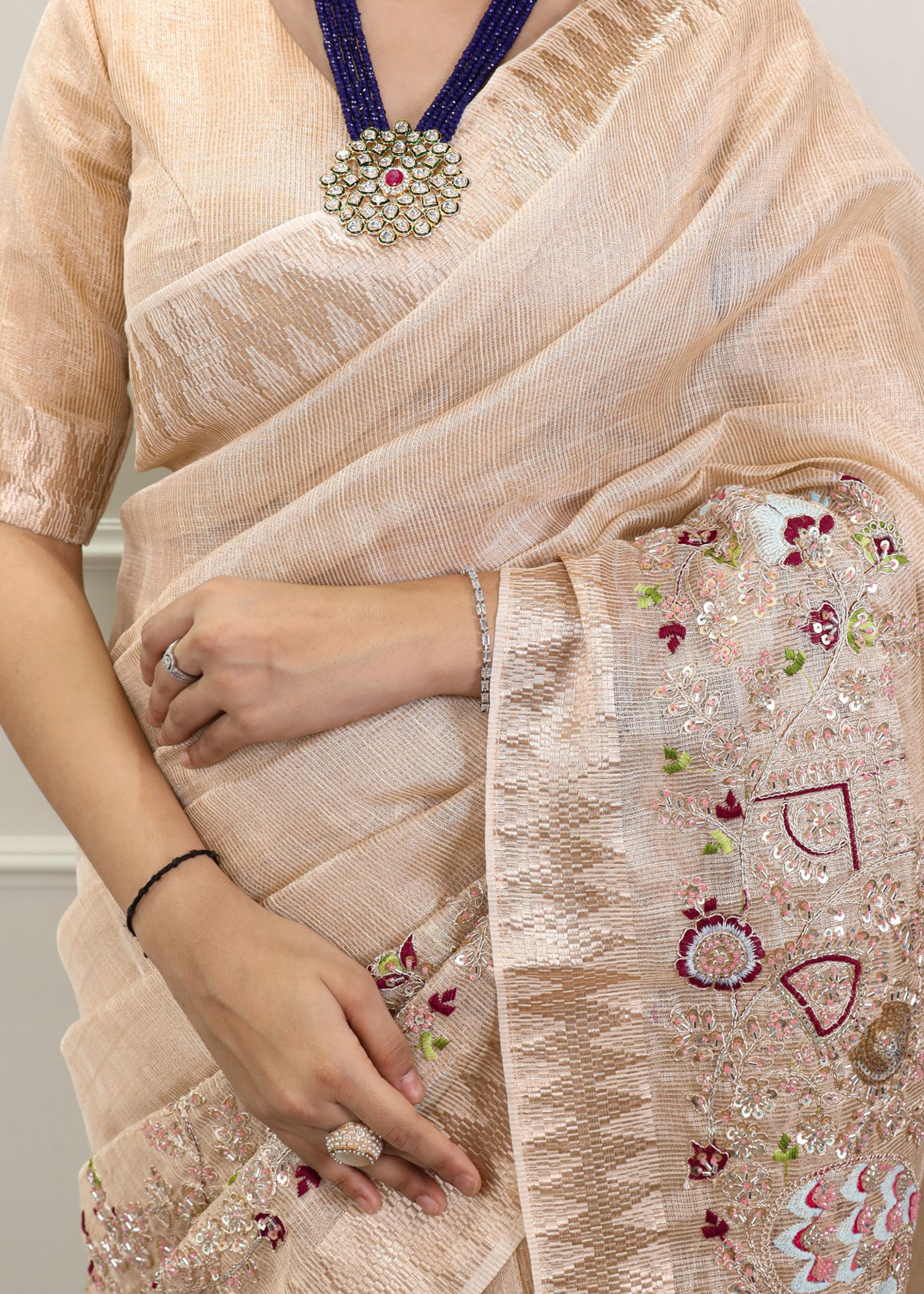 Elegant Party Wear Saree with Zari Border & Unstitched Blouse 1