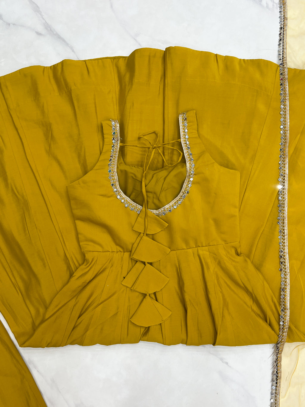 Pure Romansilk Yellow Chanderi Anarkali Set with Dupatta & Pant