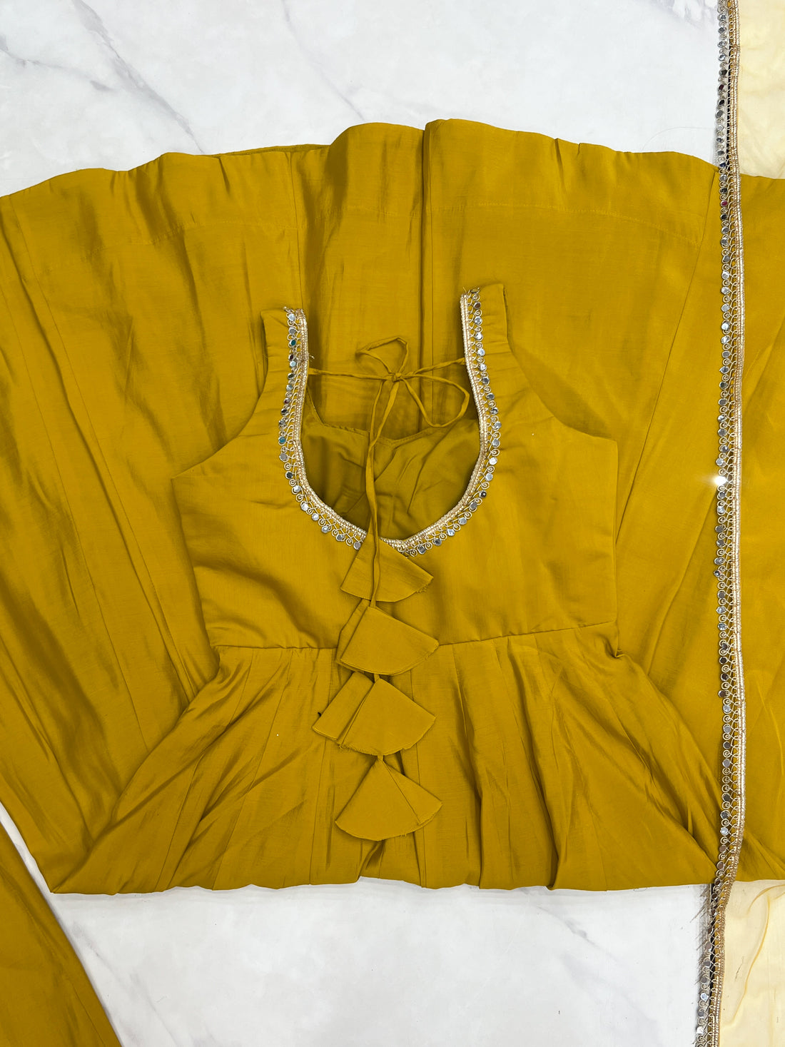 Pure Romansilk Yellow Chanderi Anarkali Set with Dupatta & Pant